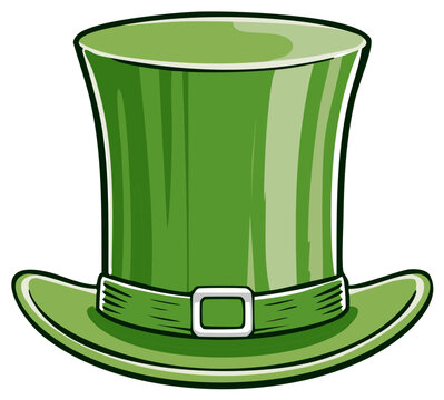 Cartoon style green top hat with silver buckle perfect for St Patricks Day festive themes