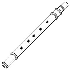 Black and White Line Art Illustration of a Flute Wind Musical Instrument