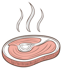 Illustration of a Steaming Steak Cut, Meat with Heat Waves, Cooked Meal