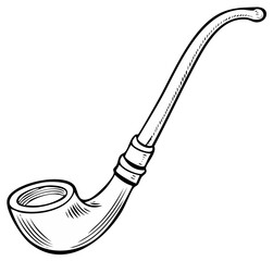 Traditional Tobacco Pipe Drawing Vintage Style Line Art Black and White Sketch Icon