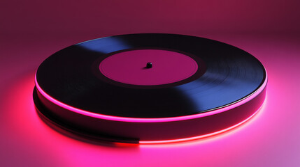Glowing Pink Light on a Modern Vinyl Record Player