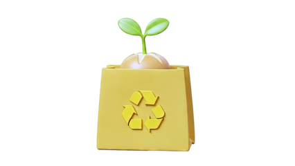Sprout in a Yellow Shopping Bag with Recycling Symbol