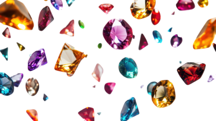 Colorful gemstones on transparent background