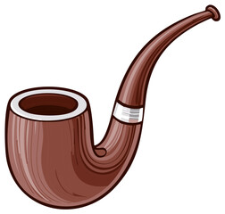 Classic wooden smoking pipe traditional design with curved stem and bowl vector illustration