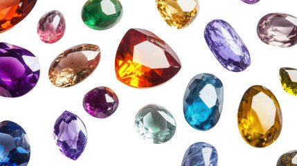 Colorful gemstones collection on transparent background