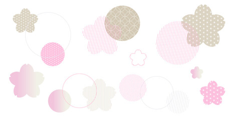 春をイメージしたカラフルな幾何学模様の背景イラスト　ジオメトリック　メンフィス　桜　伝統文様