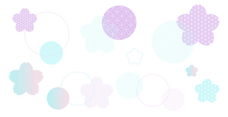 春をイメージしたカラフルな幾何学模様の背景イラスト　ジオメトリック　メンフィス　桜　伝統文様