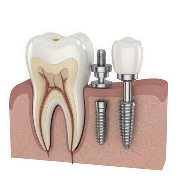 Dental implant procedure demonstrating tooth replacement process