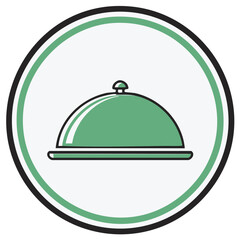 Obraz premium Cloche food serving plate icon in vector format with simple flat design inside a circle frame for restaurants