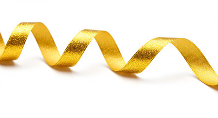 Funkelndes goldenes Band elegant geschwungen auf Weiss schimmernde festliche Dekoration helles Licht betonter Glanz. AI Generated