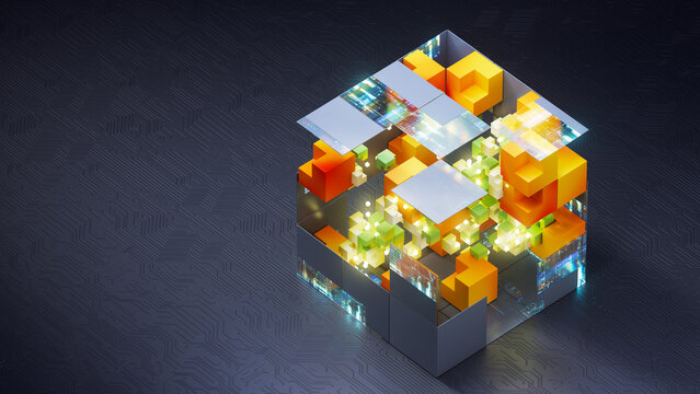 Modular Data Cube with Glowing Blocks