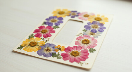 Handgemachter Rahmen mit bunten gepressten Blumen zeigt zarte nat�rliche Sch�nheit ein liebevolles DIY Kunstwerk. AI Generated