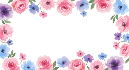 Zarte Aquarellblumen umrahmen elegant einen leeren Raum Pastellfarben schaffen eine vertr�umte sanfte �sthetik. AI Generated