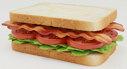 Leckeres Sandwich mit knusprig gebratenem Speck frischem Salat und reifen Tomatenscheiben hell und klar beleuchtet. AI Generated