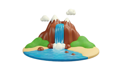 3D Cartoon Mountain Waterfall Scene