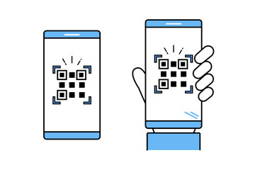 スマホの画面に簡易的なQRコードが描かれたイラスト