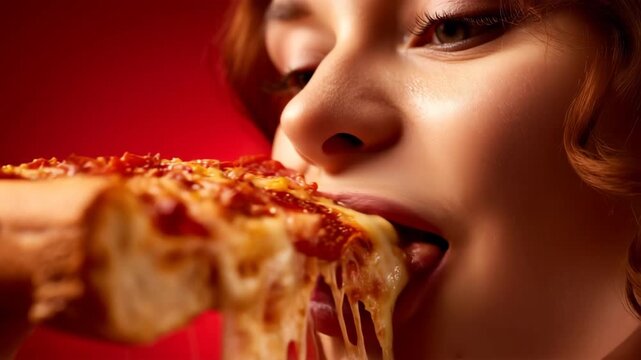 日本人女性がピザを食べる瞬間