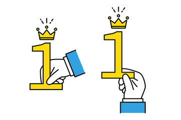 1位の順位を授けるスーツを着た人物の手のイラスト