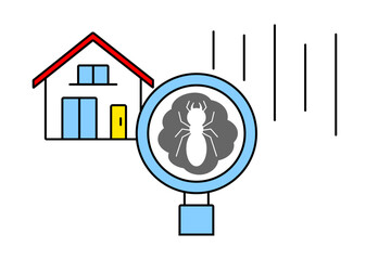 住宅の白ありを虫眼鏡で発見するイメージイラスト