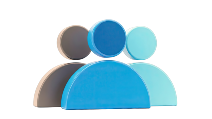 Group of abstract user icons in shades of blue and gray