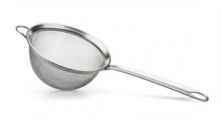 Schimmerndes Edelstahlsieb mit feiner Masche brillant ausgeleuchtet auf reinwei�em Studiohintergrund perfekt fotografiert. AI Generated