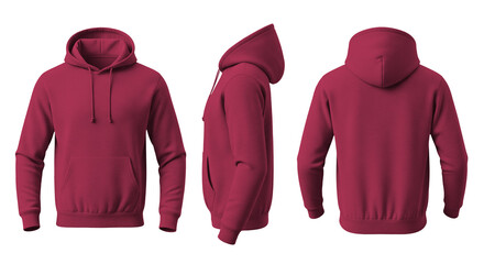 Blank Cozy Pink Hoodie Mockup Front, Side, and Back Views on Transparent Background © Drip