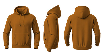 Orange Hoodie Mockup Front, Side, and Back Views on Transparent Background © Drip