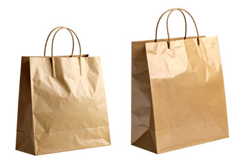 group of brown paper shopping bag with string handle with different sizes isolated on white