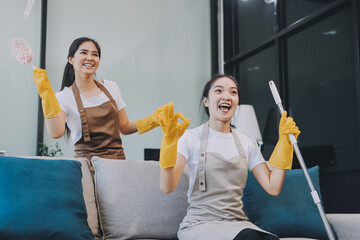 Cleaners clean empty office spaces