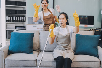 Cleaners clean empty office spaces