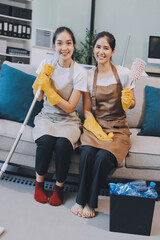 Cleaners clean empty office spaces