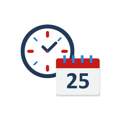 Flat icon representing a calendar and a clock for reminder