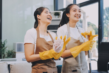 Cleaners clean empty office spaces