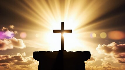 Ascension background with bright sky and altar cross silhouette for Christian worship design