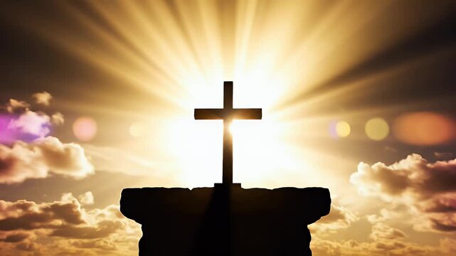 Ascension background with bright sky and altar cross silhouette for Christian worship design