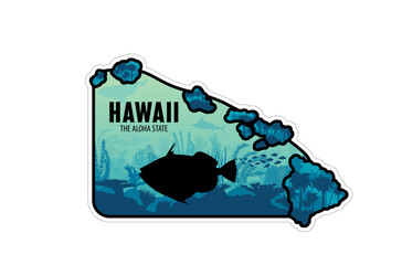 Hawaii vector map sticker with Wedge-tail triggerfish