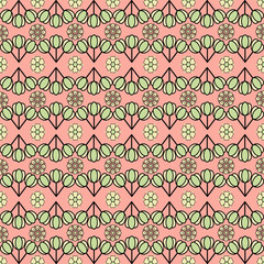 Seamless floral pattern collection featuring abstract botanical flowers and organic flowing shapes. Decorative repeating design with a modern vintage color palette, suitable for textile, fabric