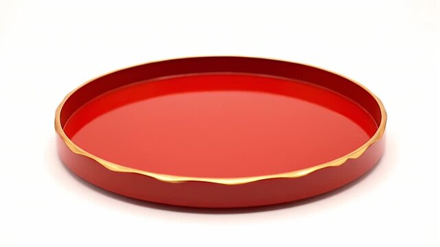 Traditional Japanese red lacquerware tray with gold scalloped rim on white