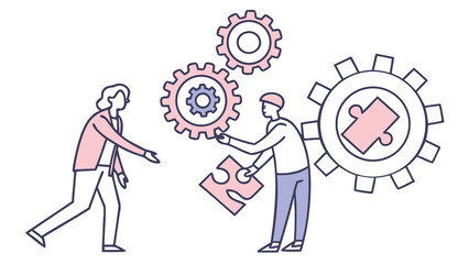 Teamwork Concept of Minimal Flat Icons with White Background