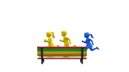 Colorful Bench with Children Figures Running