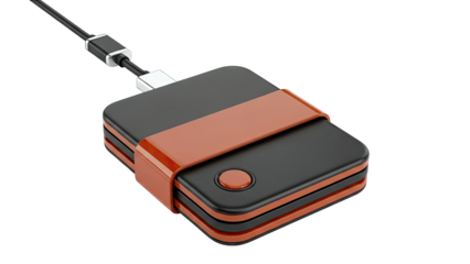Compact stacked portable charger with orange accent and USB cable