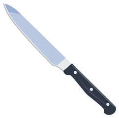 Illustration of a long kitchen knife with black handle
