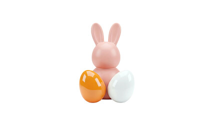 Fototapeta premium Pink Easter Bunny with Orange and White Eggs