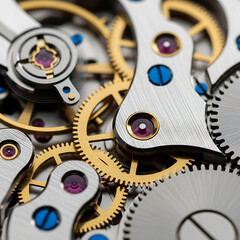 Macro view of the internal gears and mechanism of a high end mechanical watch