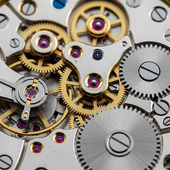 Macro view of the internal gears and mechanism of a high end mechanical watch