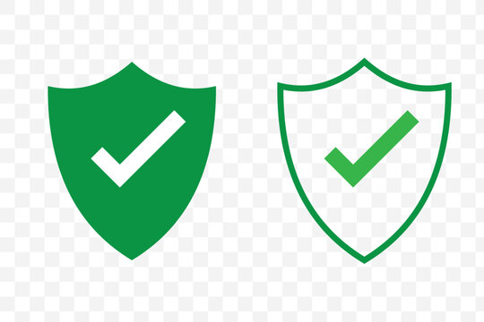 Shield check mark icon or security shield protection icon with tick symbol. green security shield icon