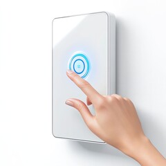 Hand activating smart control panel in modern home environment technology focus sleek design close-up view