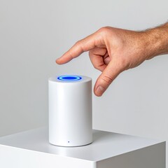 Interactive smart device activation home office technology showcase modern environment close-up view innovation concept