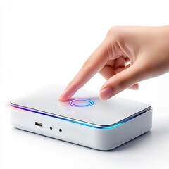 User interacting with modern technology device in a bright office environment close-up perspective innovative concepts