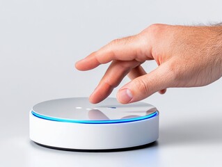 User interaction with smart device modern home technology minimalist close-up digital innovation